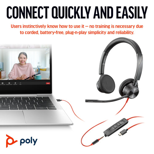 POLY Blackwire 3325 Stereo Microsoft Teams Certified USB-C Headset +3.5mm Plug +USB-C/A Adapter POLY Blackwire 3325 Stereo Microsoft Teams Certified USB-C Headset +3.5mm Plug +USB-C/A Adapter